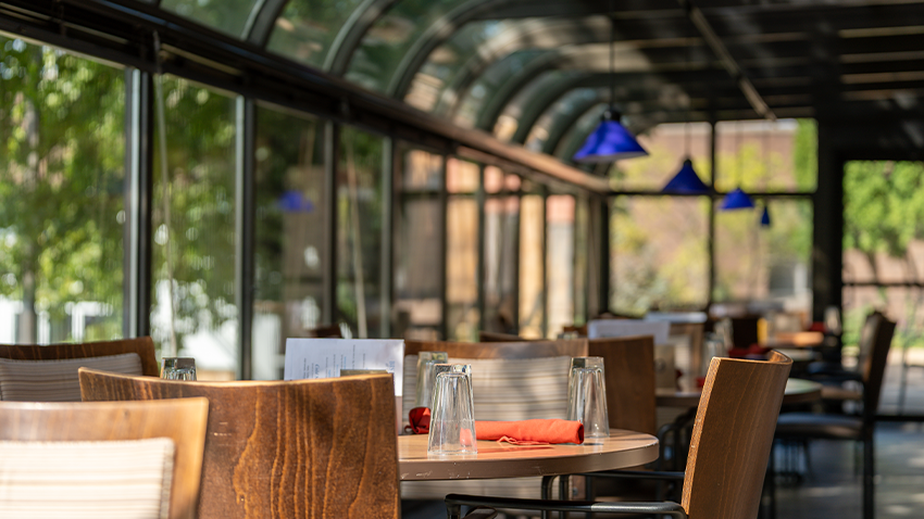 Friends eating at the Bistro