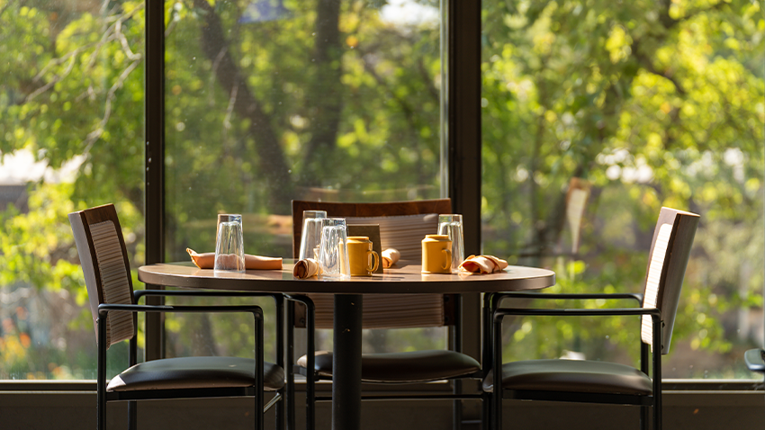 Friends eating at the Bistro