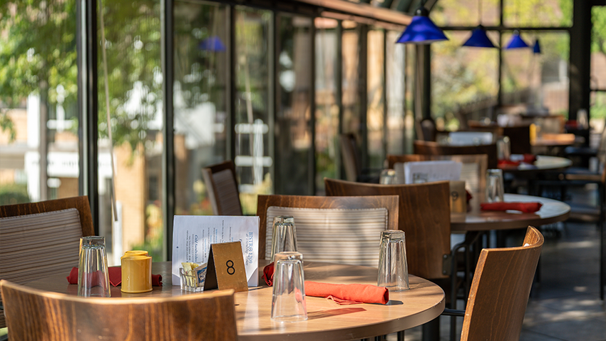 Friends eating at the Bistro